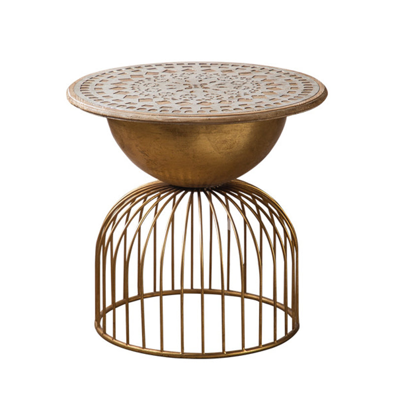 Antique Brass/Black End Table French Country Round Wood Side Table