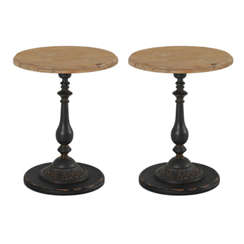 French Country Round Wooden Top Side Table Antique Brown Pedestal End Snake Table