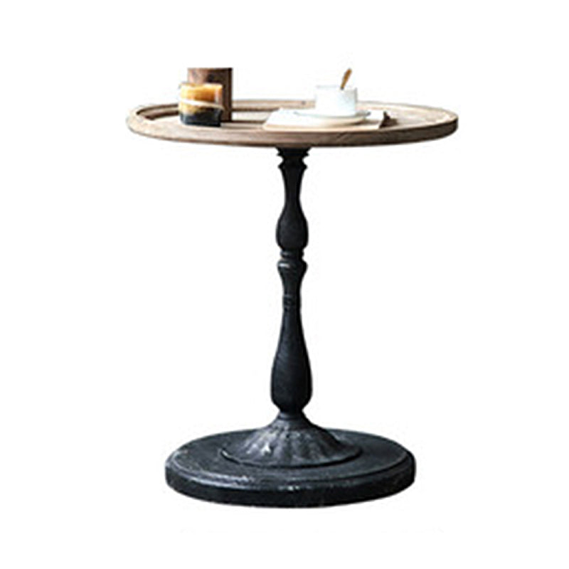 French Country Round Wooden Top Side Table Antique Brown Pedestal End Snake Table