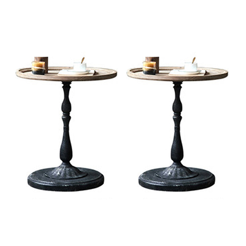 French Country Round Wooden Top Side Table Antique Brown Pedestal End Snake Table