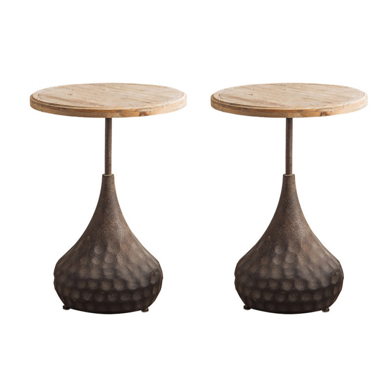 French Country Round Wooden Top Side Table Antique Brown Pedestal End Snake Table