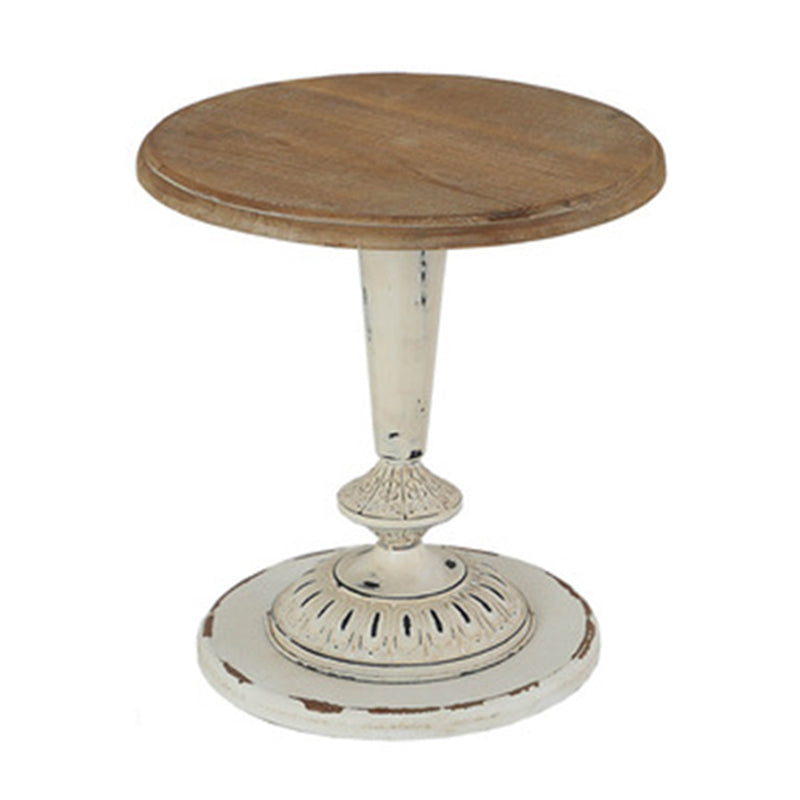 French Country Round Wooden Top Side Table Antique Brown Pedestal End Snake Table