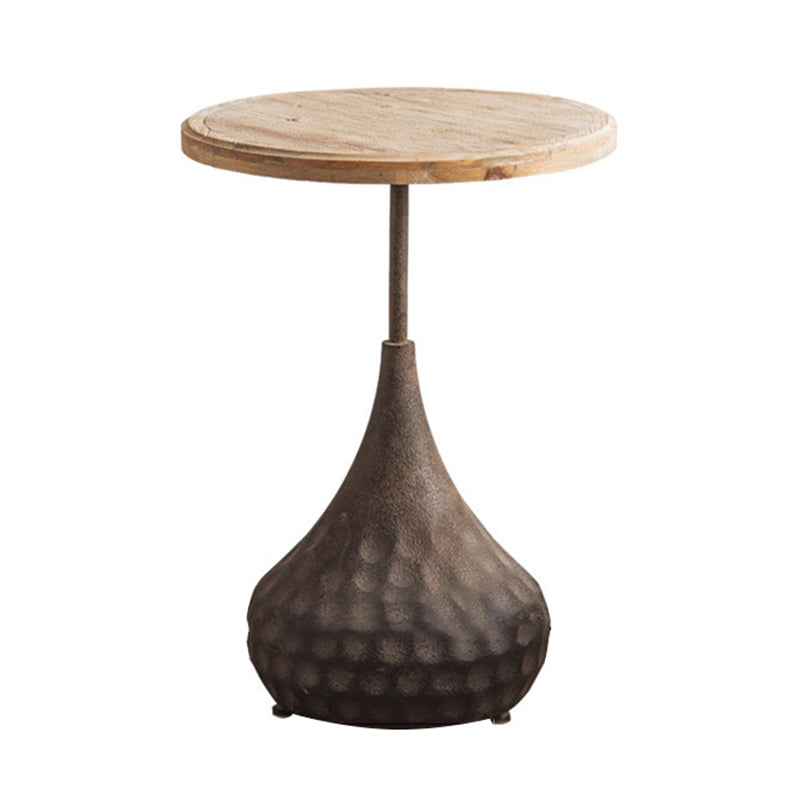 French Country Round Wooden Top Side Table Antique Brown Pedestal End Snake Table