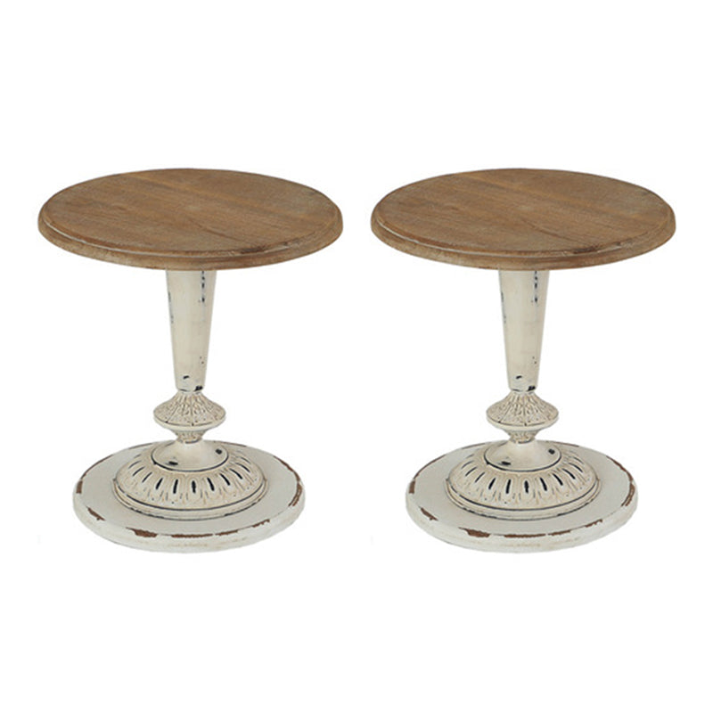 French Country Round Wooden Top Side Table Antique Brown Pedestal End Snake Table