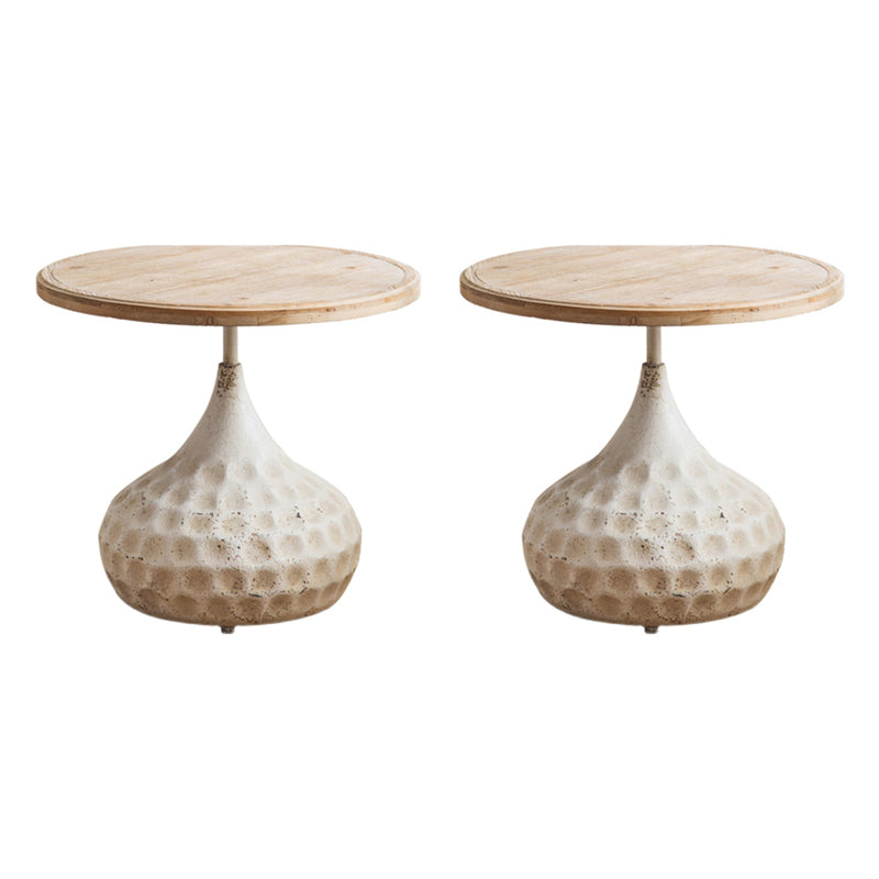 French Country Round Wooden Top Side Table Antique Brown Pedestal End Snake Table