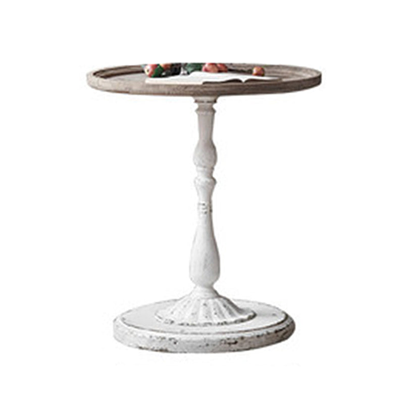French Country Round Wooden Top Side Table Antique Brown Pedestal End Snake Table