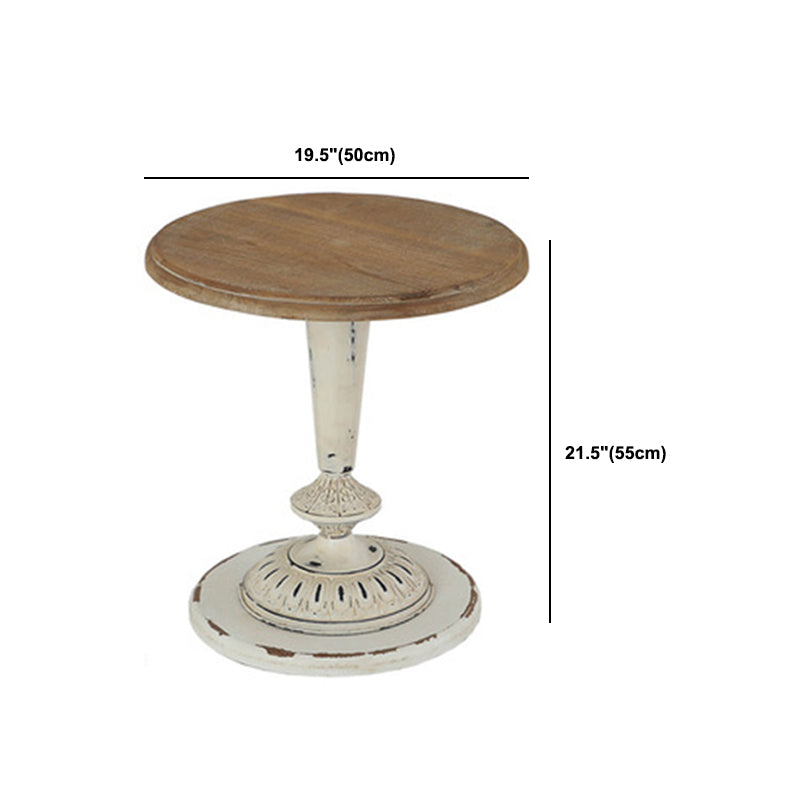 French Country Round Wooden Top Side Table Antique Brown Pedestal End Snake Table
