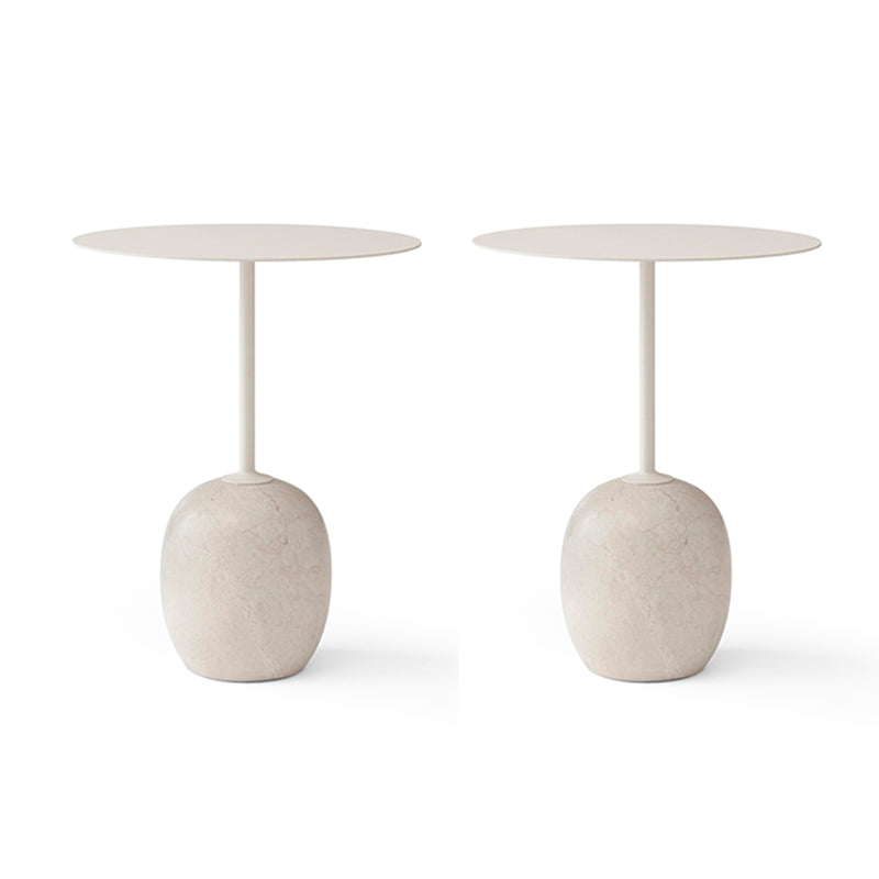 Mid-Century Metal Round Top Side Table Marble Pedestal End Table