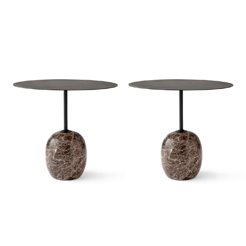 Mid-Century Metal Round Top Side Table Marble Pedestal End Table