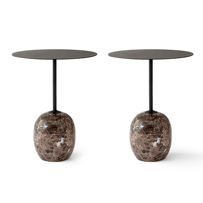Mid-Century Metal Round Top Side Table Marble Pedestal End Table