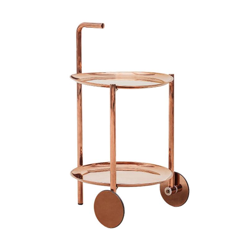 Mid-Century Metal Round Tray Top Side Table 25-inch End Table with Wheel and Shelf