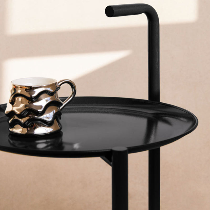 Mid-Century Metal Round Tray Top Side Table 25-inch End Table with Wheel and Shelf