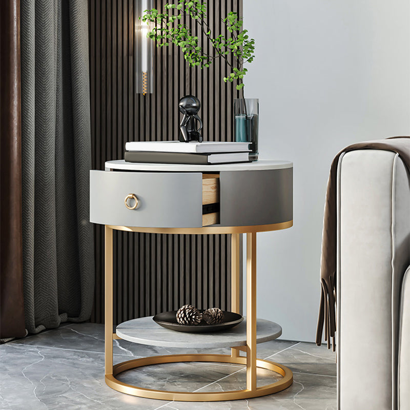 1-Drawer Shelf Included Stone Side Table - 19.69" W x 19.69" D x 22.83" H