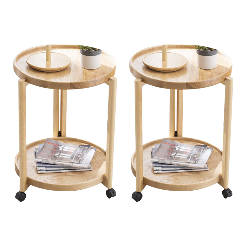 Scandinavian Round Tray Top Side Table Wooden 3 Legs End Table with Shelf