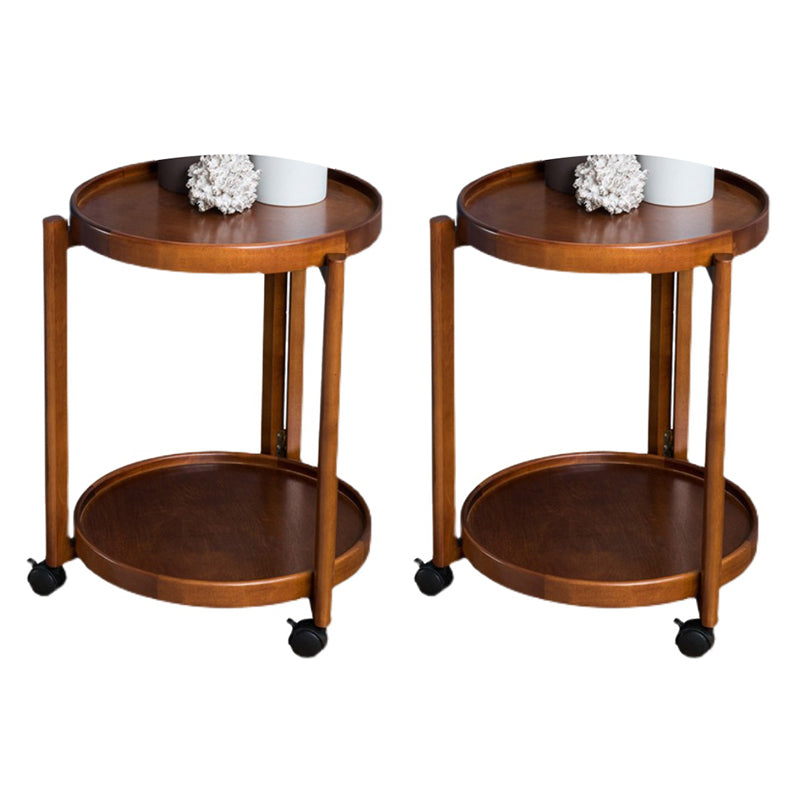 Scandinavian Round Tray Top Side Table Wooden 3 Legs End Table with Shelf