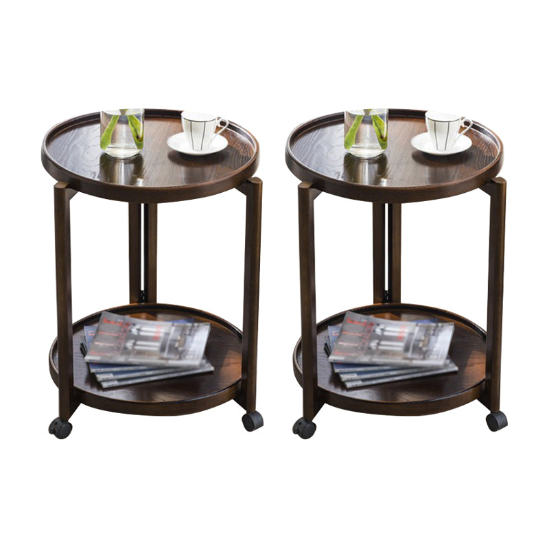 Scandinavian Round Tray Top Side Table Wooden 3 Legs End Table with Shelf