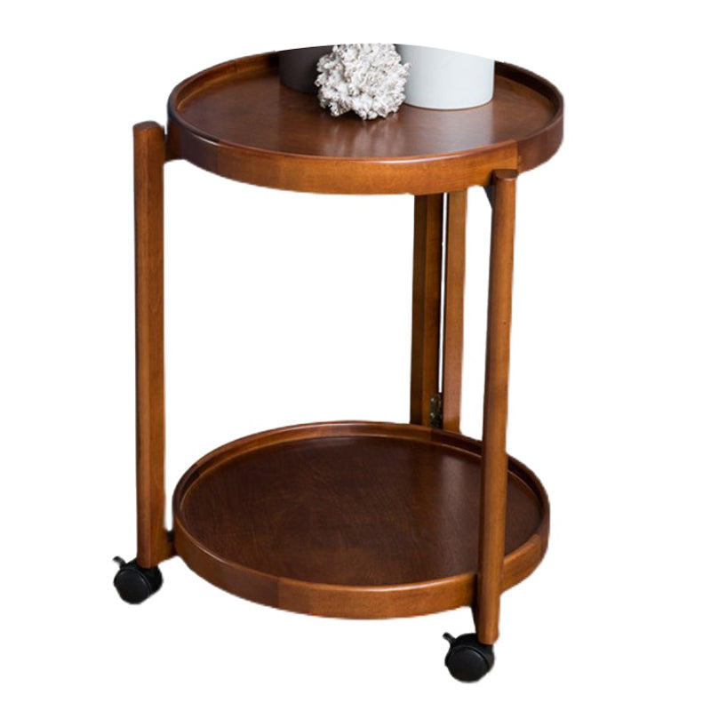 Scandinavian Round Tray Top Side Table Wooden 3 Legs End Table with Shelf