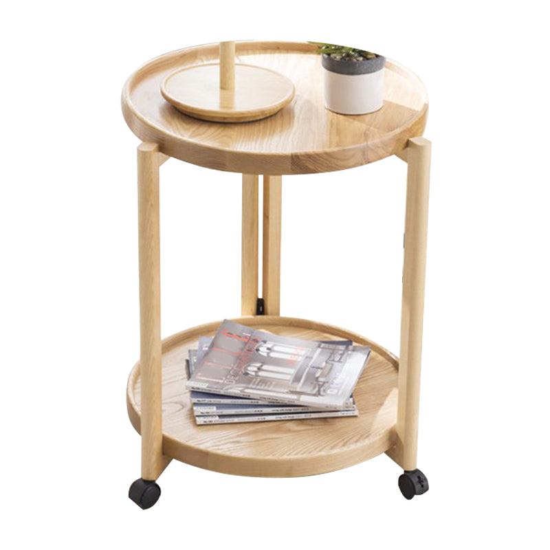 Scandinavian Round Tray Top Side Table Wooden 3 Legs End Table with Shelf