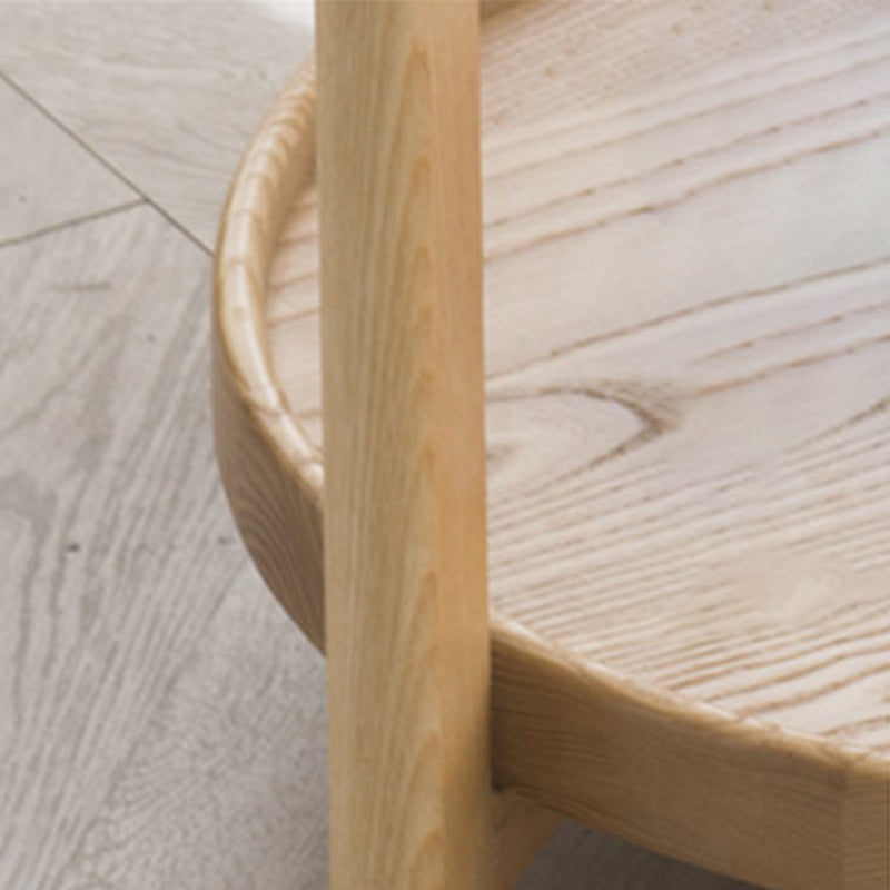 Scandinavian Round Tray Top Side Table Wooden 3 Legs End Table with Shelf