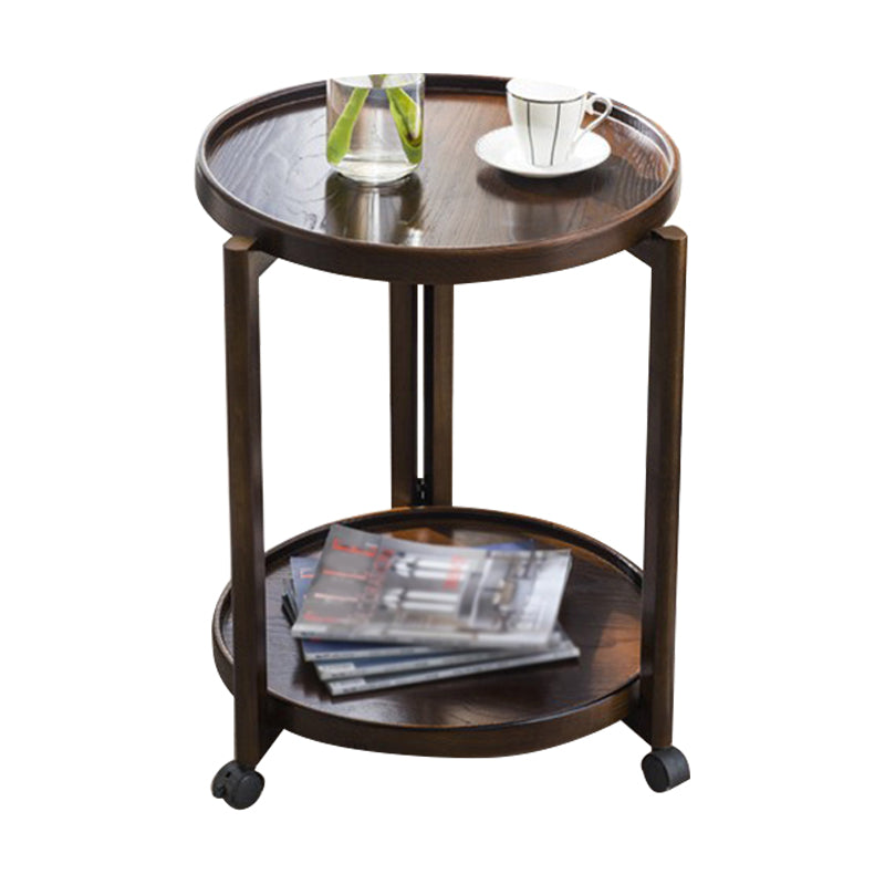 Scandinavian Round Tray Top Side Table Wooden 3 Legs End Table with Shelf