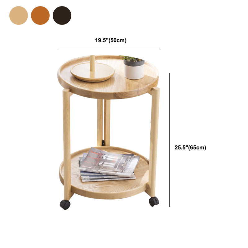 Scandinavian Round Tray Top Side Table Wooden 3 Legs End Table with Shelf