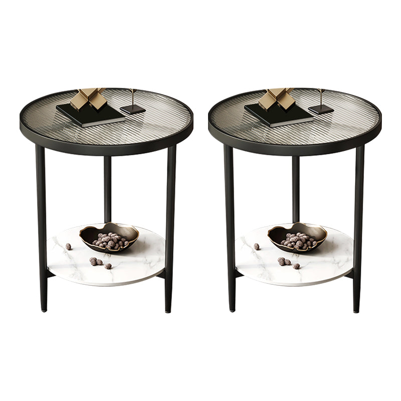 19.69" W x 19.69" D x 22.83" H Side End Table Glass Round Side Table with Shelf