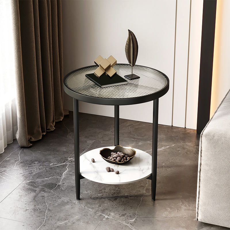 19.69" W x 19.69" D x 22.83" H Side End Table Glass Round Side Table with Shelf