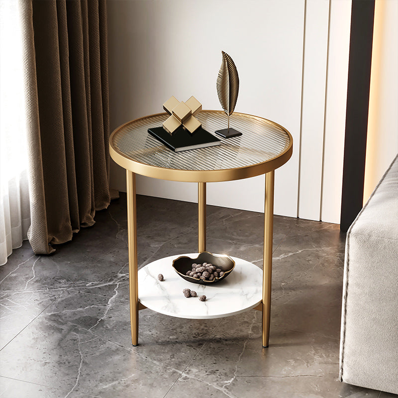 19.69" W x 19.69" D x 22.83" H Side End Table Glass Round Side Table with Shelf