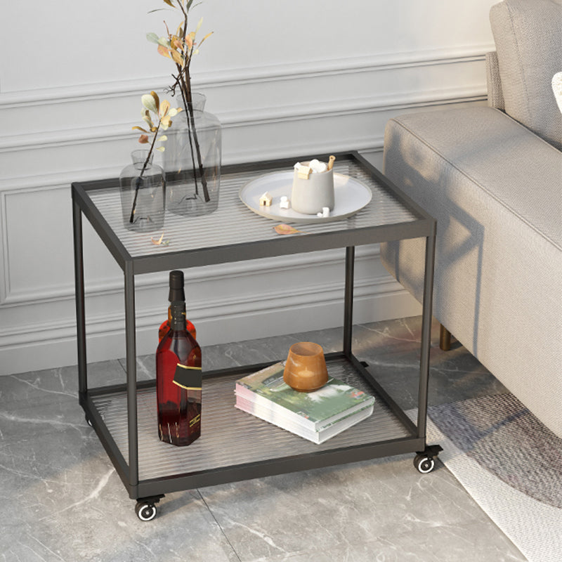 21.6" Tall Modern Rectangular Glass Top Side Table Iron Frame End Table with Shelf