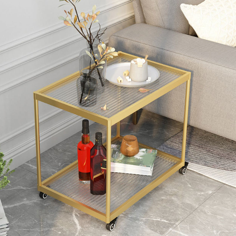 21.6" Tall Modern Rectangular Glass Top Side Table Iron Frame End Table with Shelf