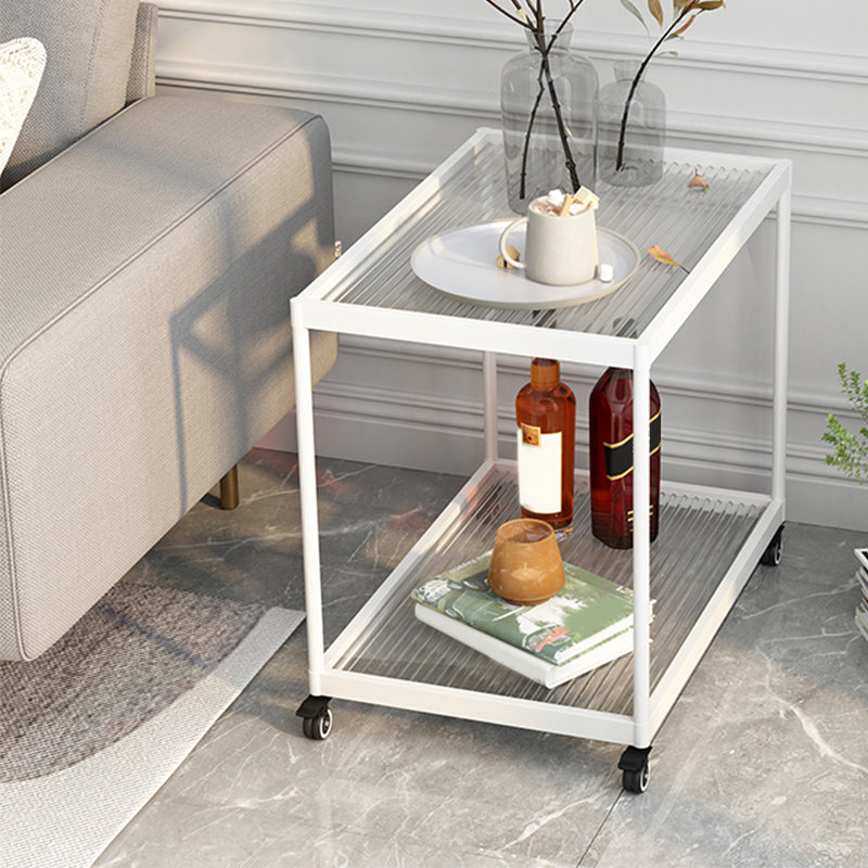 21.6" Tall Modern Rectangular Glass Top Side Table Iron Frame End Table with Shelf