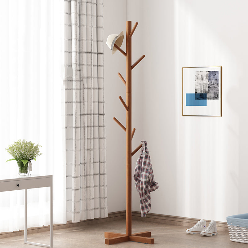 Coastal Entryway Kit,Hall Tree with 8 Hooks in Brown-Engineered Wood
