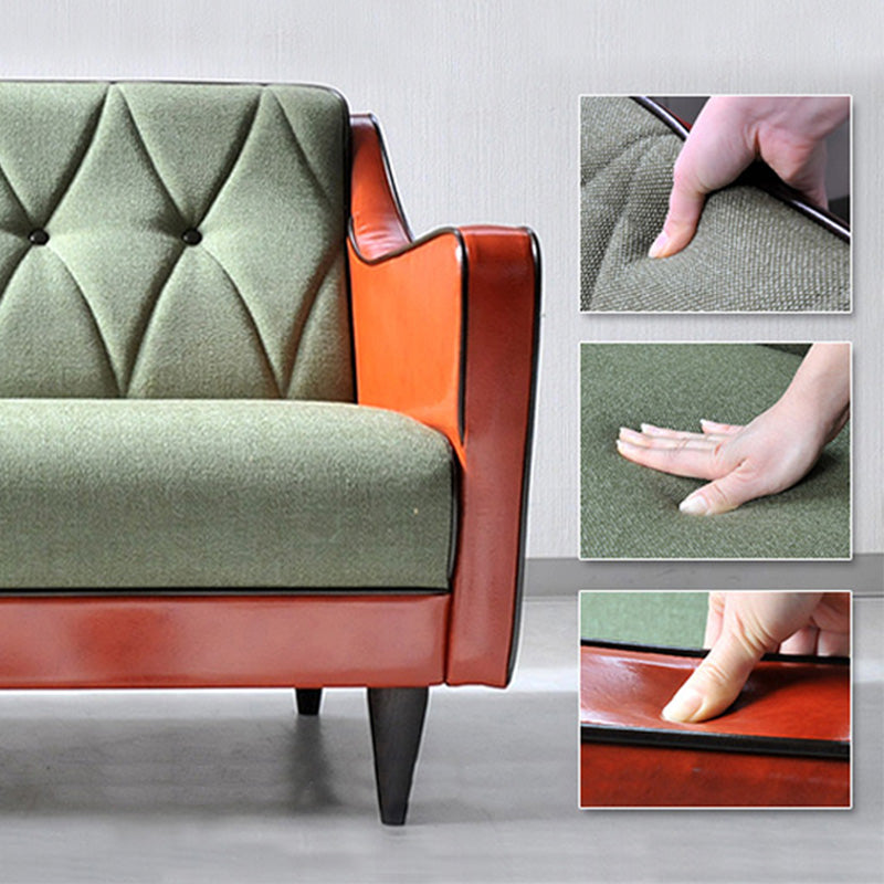 Glam Tufted Split-Back Sloped Arm Faux Leather Stain Resistant Sofa