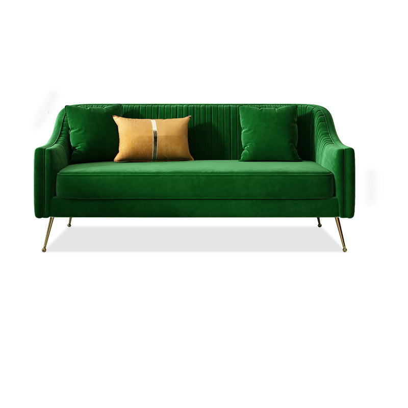 Glam Sewn Pillow Back Living Room Slipcovered Sloped Arm Seating
