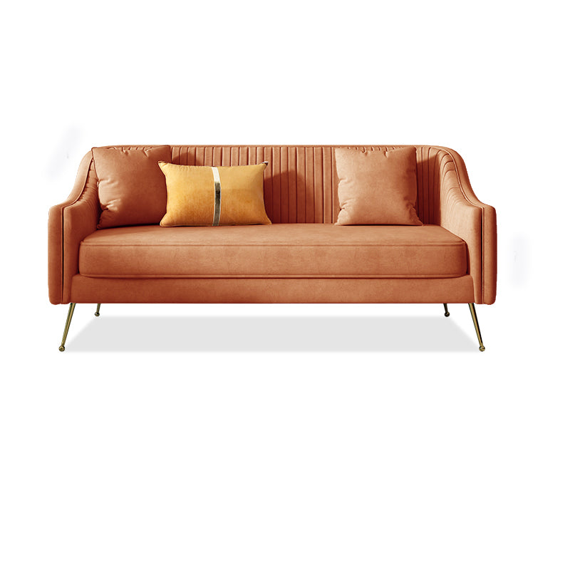 Glam Sewn Pillow Back Living Room Slipcovered Sloped Arm Seating