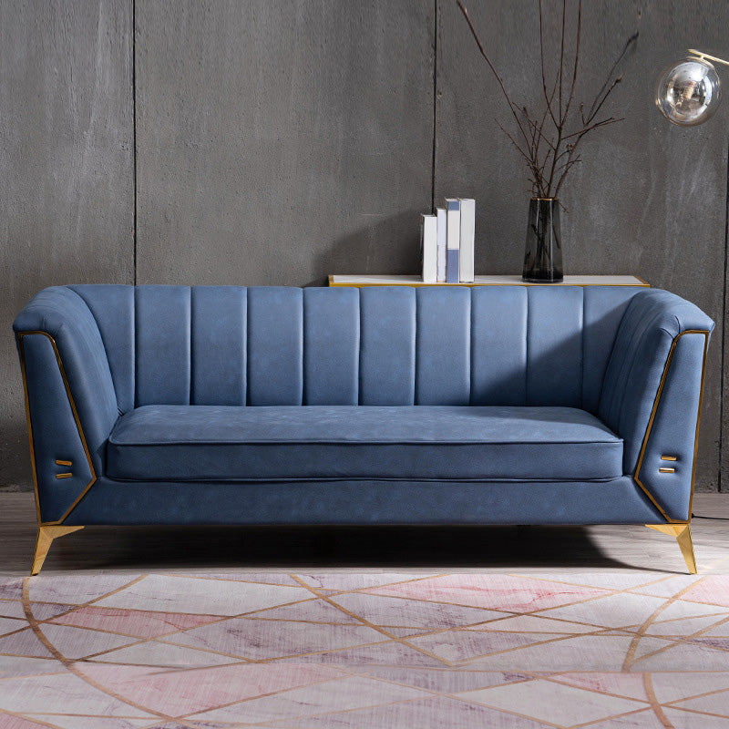 Faux Leather Modern Tuxedo Arm Sofa Standard Sofa with Sewn Pillow Back