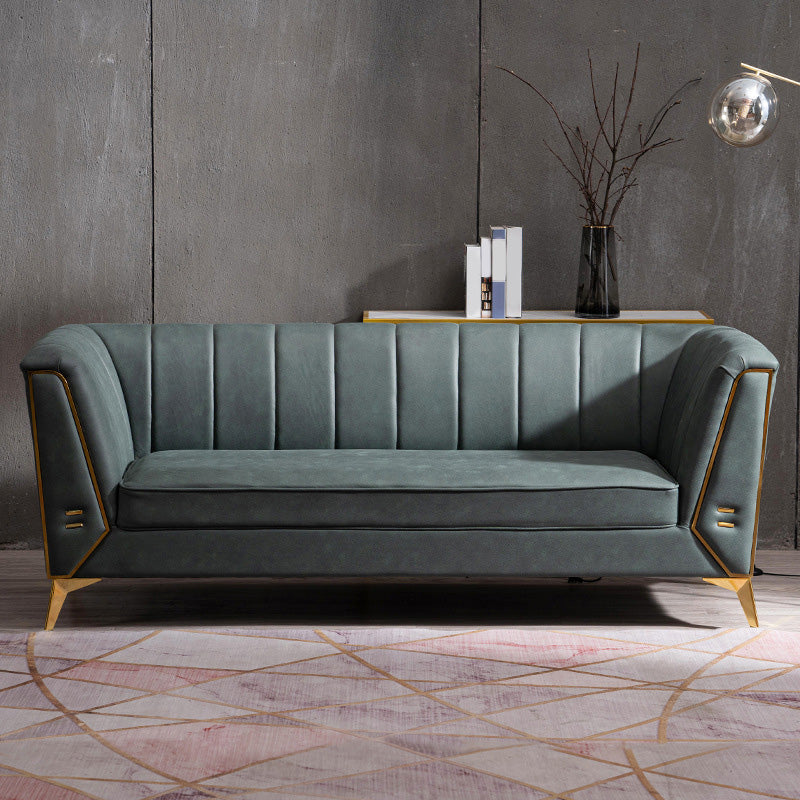 Faux Leather Modern Tuxedo Arm Sofa Standard Sofa with Sewn Pillow Back