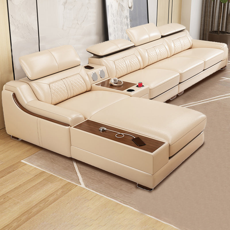 Contemporary Genuine Leather Stain-Resistant Sloped Arms Sofa & Chaise