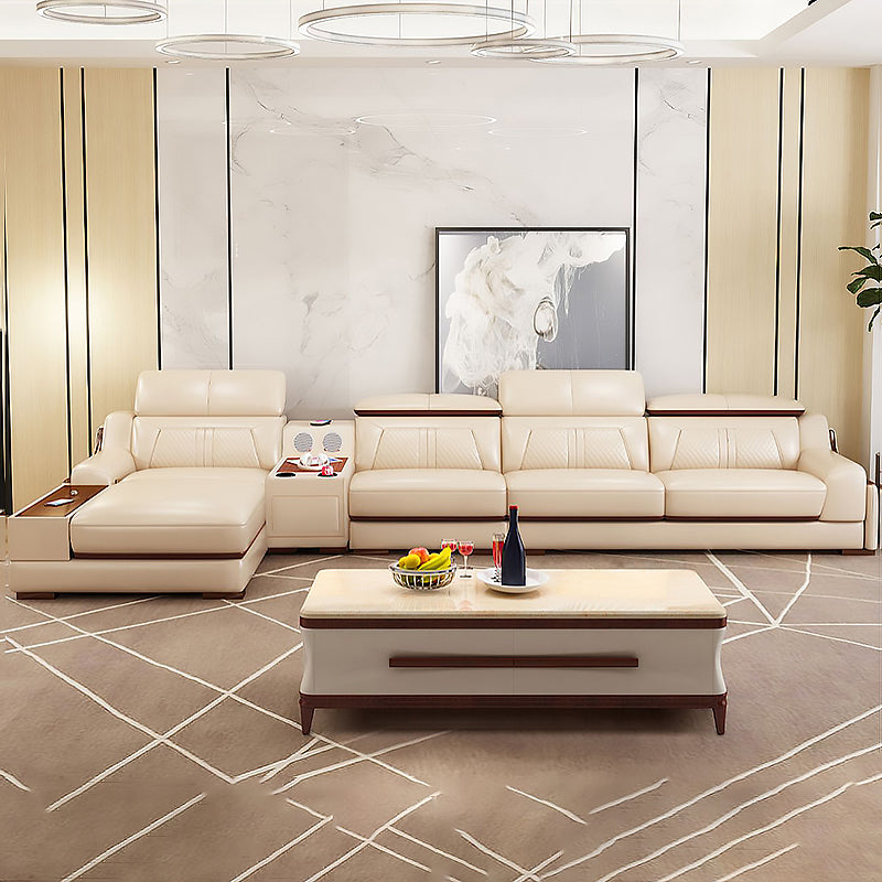 Contemporary Genuine Leather Stain-Resistant Sloped Arms Sofa & Chaise