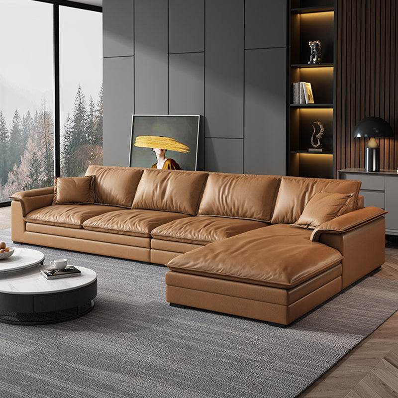 Glam Style Sofa Bed with Sponge Upholstery Filled Orange Faux Leather Sofa