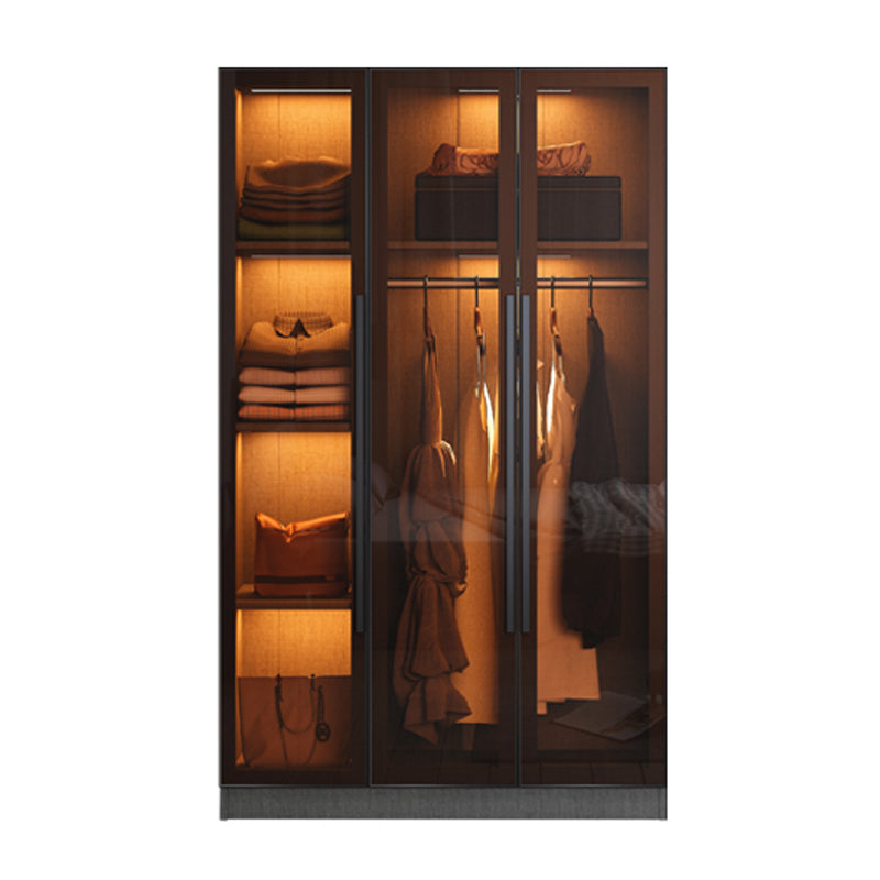 Contemporary Style Wardrobe Gray Wood Wardrobe Closet with Shelves
