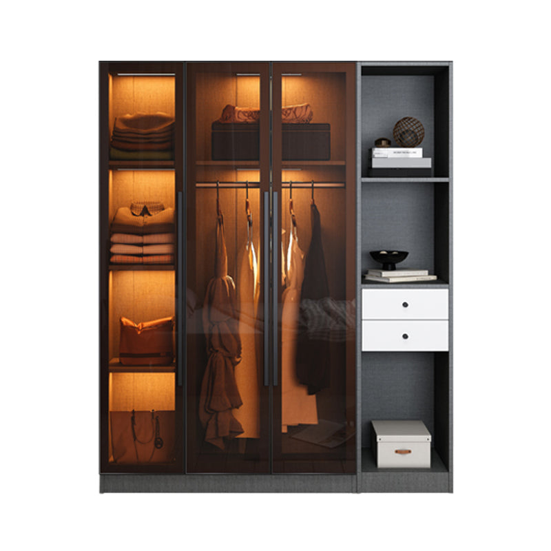 Contemporary Style Wardrobe Gray Wood Wardrobe Closet with Shelves