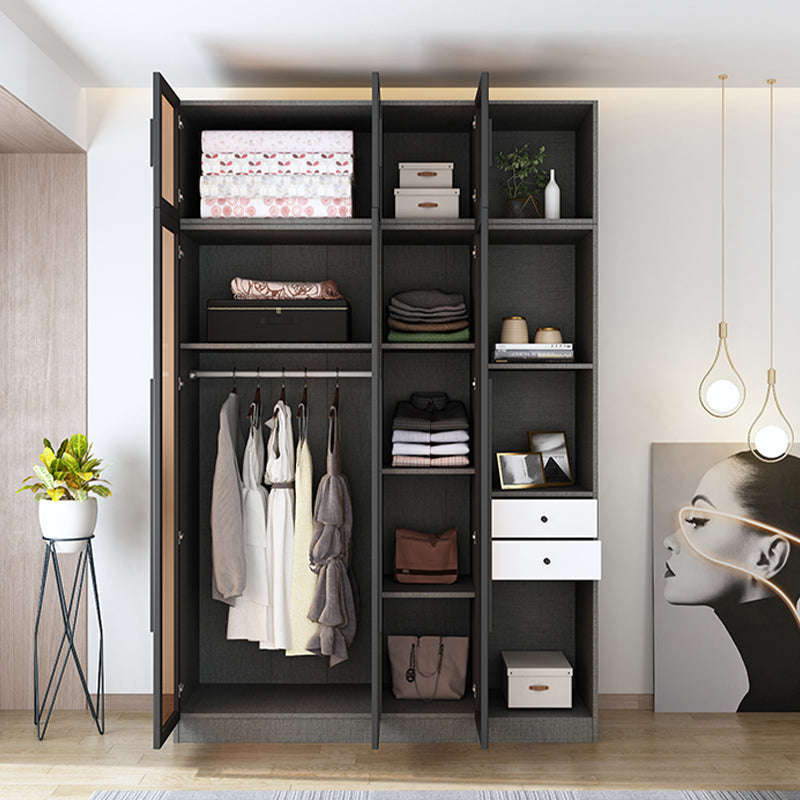 Contemporary Style Wardrobe Gray Wood Wardrobe Closet with Shelves