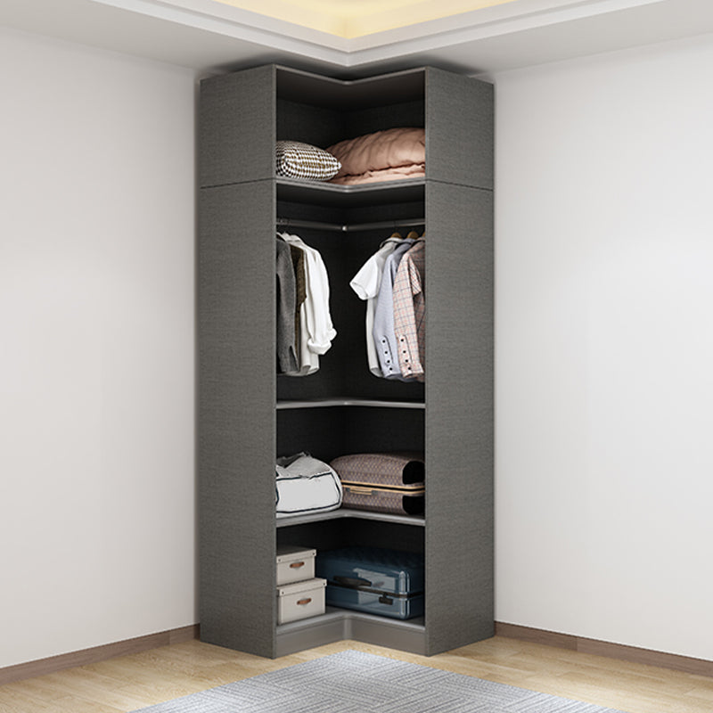 Contemporary Style Wardrobe Gray Wood Wardrobe Closet with Shelves