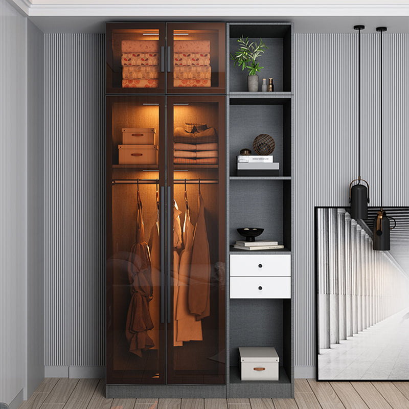 Contemporary Style Wardrobe Gray Wood Wardrobe Closet with Shelves