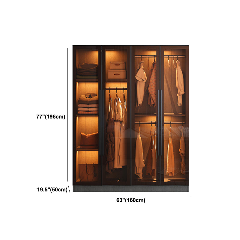 Contemporary Style Wardrobe Gray Wood Wardrobe Closet with Shelves