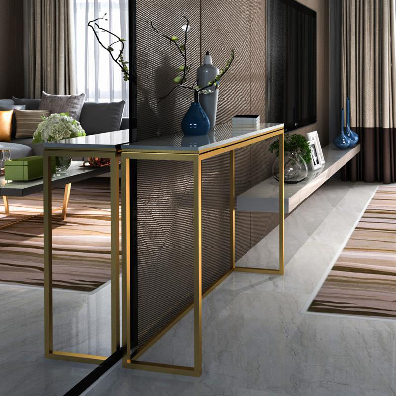 Glam Rectangle Console Table with White Marble Sofa Table,30"