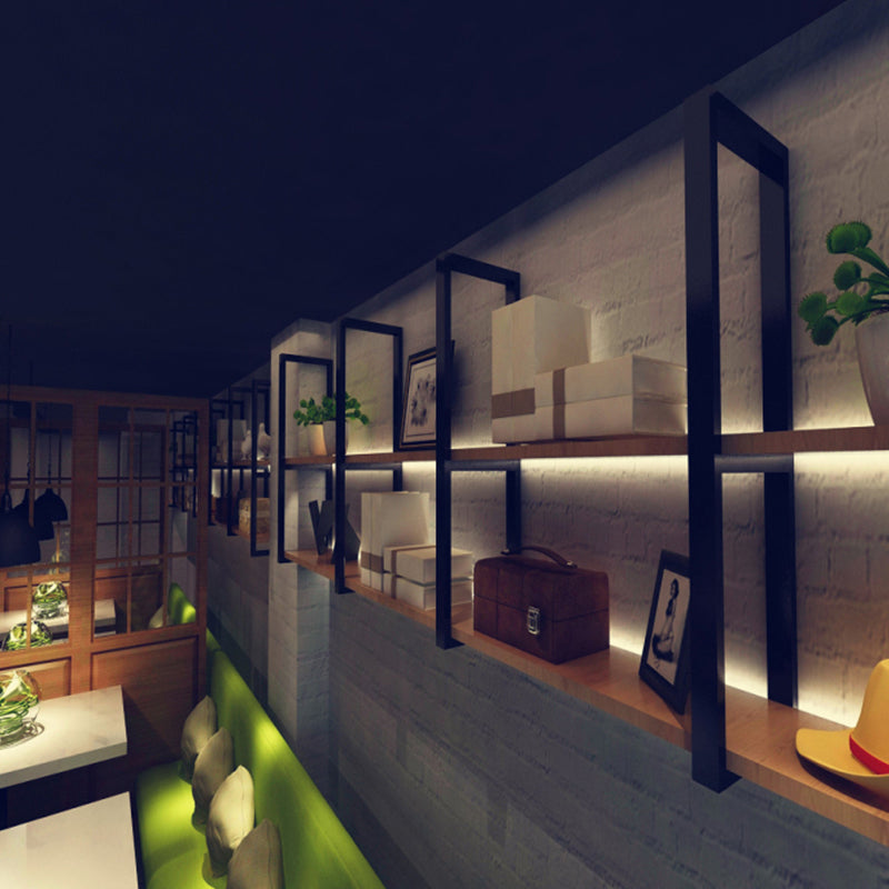 Industrial Wooden Storage Bookshelf Wall Mounted Bookcase with Rectangle Shelves