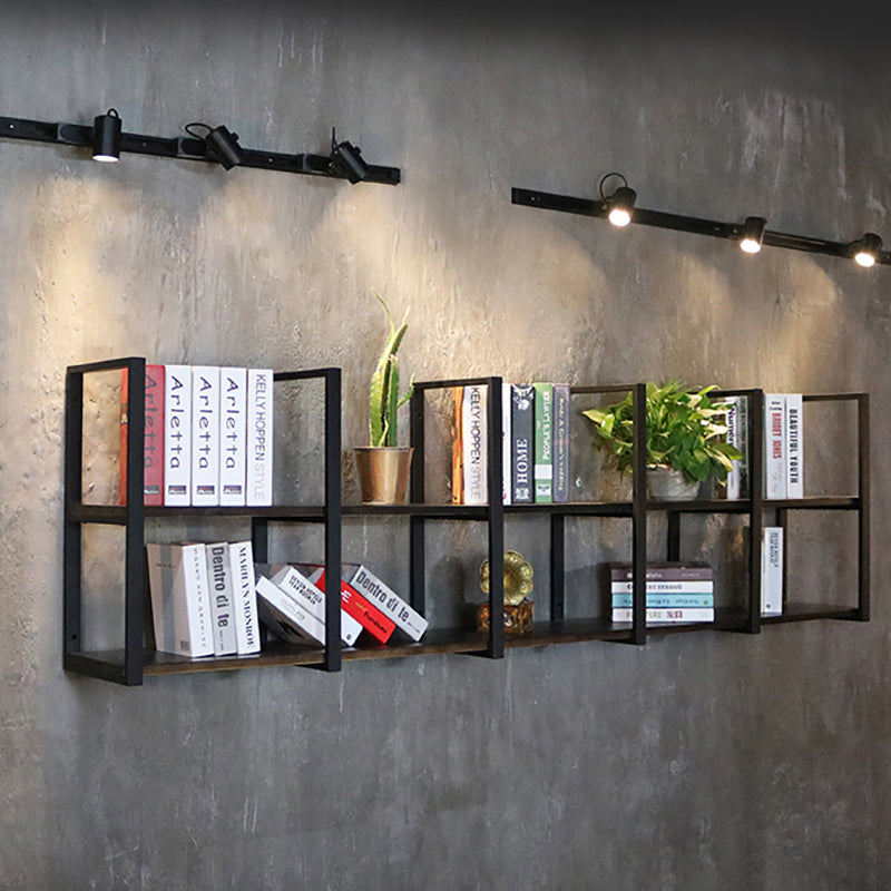 Industrial Wooden Storage Bookshelf Wall Mounted Bookcase with Rectangle Shelves