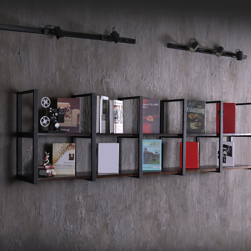 Industrial Wooden Storage Bookshelf Wall Mounted Bookcase with Rectangle Shelves